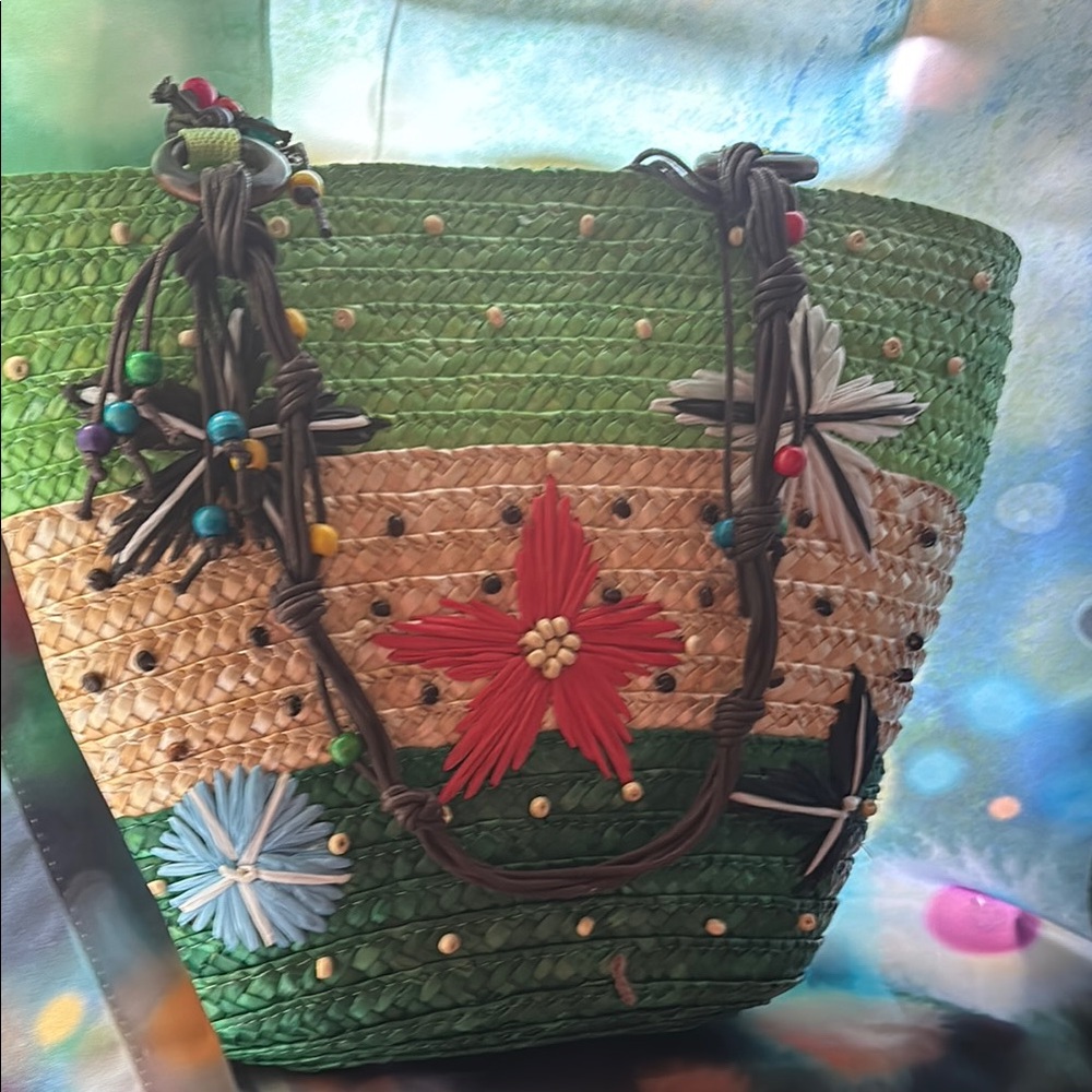 Colorful Floral Straw Tote Bag